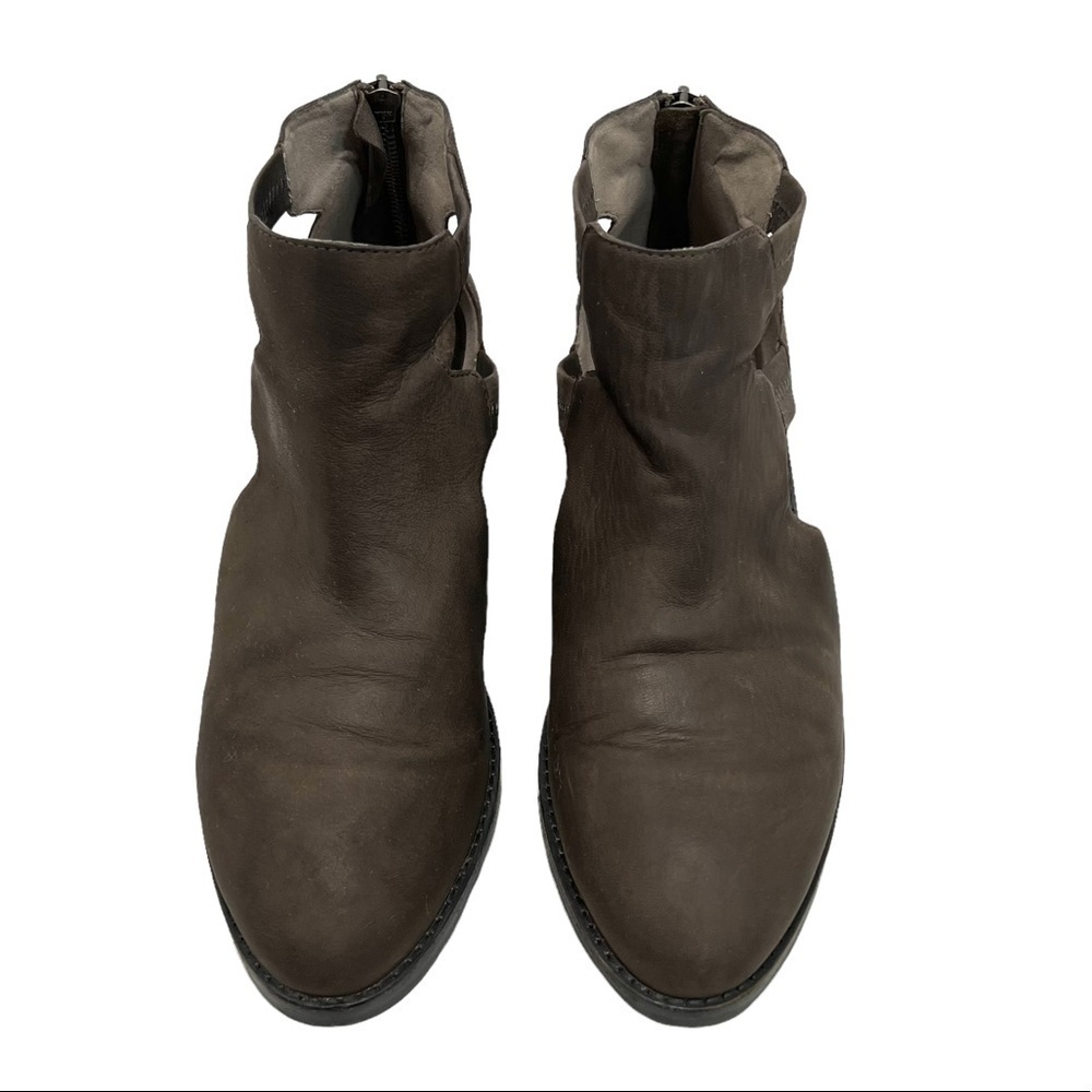 Eileen Fisher Vanda Tumbled Nubuck Leather Dark Gray Cut Out Booties - Picture 4 of 14